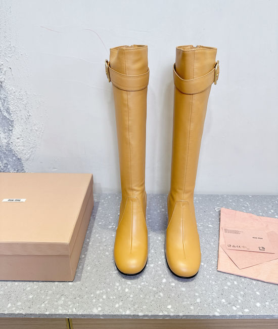 Miu Miu Elegant Block Heel Knee-high Boots with Smooth Leather Upper