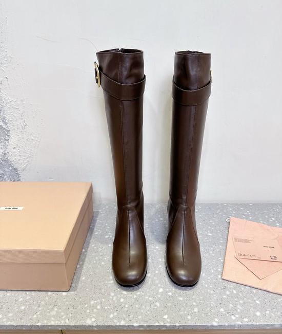 Miu Miu Elegant Block Heel Knee-high Boots with Smooth Leather Upper