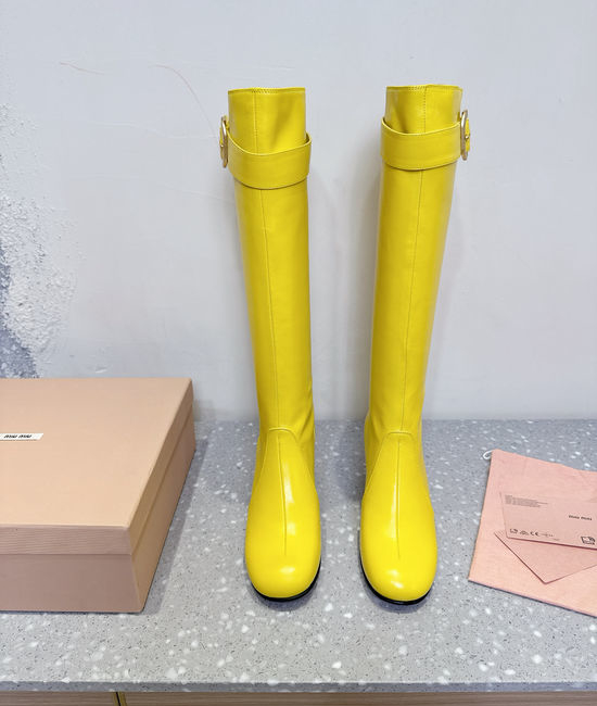 Miu Miu Elegant Block Heel Knee-high Boots with Smooth Leather Upper