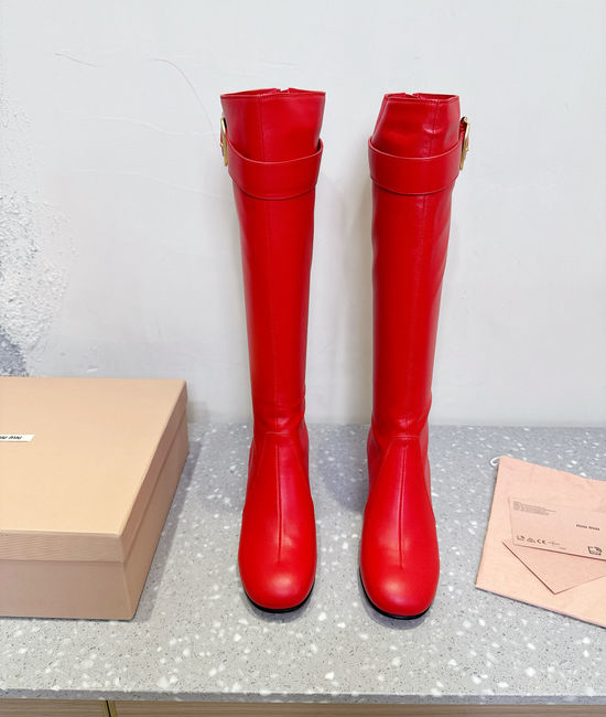 Miu Miu Elegant Block Heel Knee-high Boots with Smooth Leather Upper