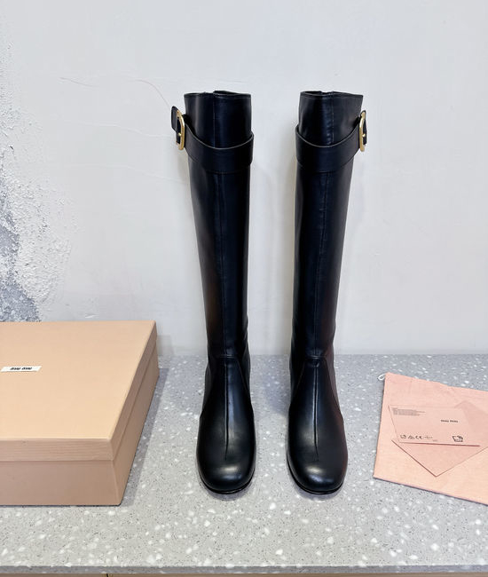 Miu Miu Elegant Block Heel Knee-high Boots with Smooth Leather Upper