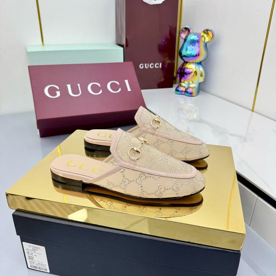 Gucci Rhinestone Decor Patent Leather Closed Toe Mules