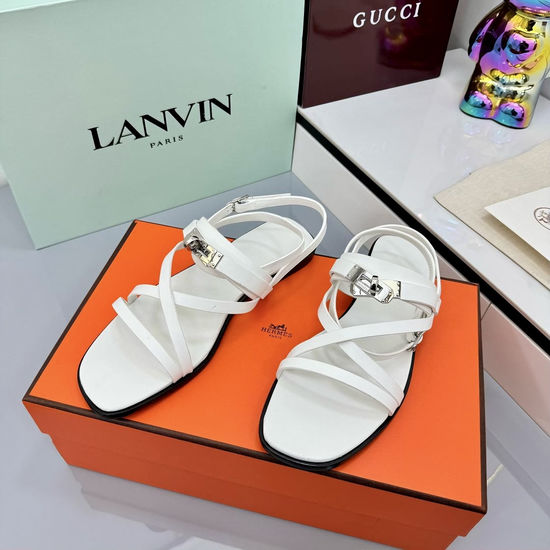 Hermes Buckle Decor Strappy Genuine Leather Summer Sandals