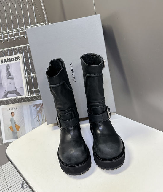Balenciaga Distressed Leather Mid-Calf Boots with Lug Sole