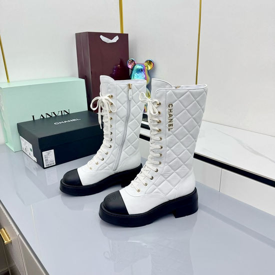 Chanel Quilted Thick-Soled Boots in Timeless Black and White