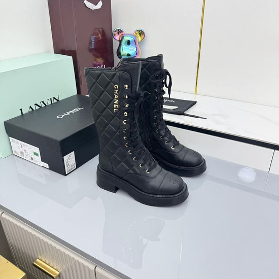 Chanel Quilted Thick-Soled Boots in Timeless Black and White