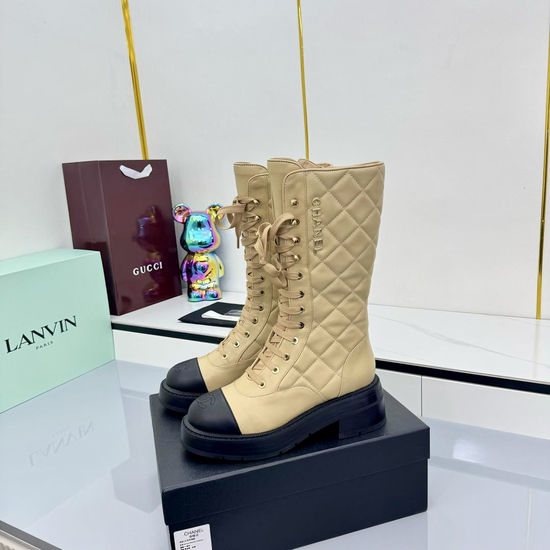 Chanel Quilted Thick-Soled Boots in Timeless Black and White