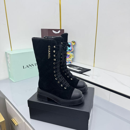 Chanel Quilted Thick-Soled Boots in Timeless Black and White