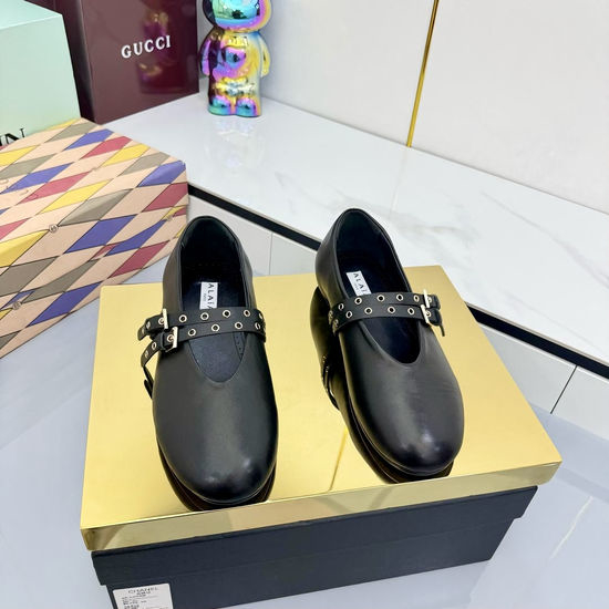 Alaia Genuine Leather Dressy Ballet Flats with Metal Accent