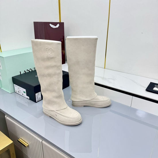 Chanel High-Shine Suede Boots with Classic Double C Logo