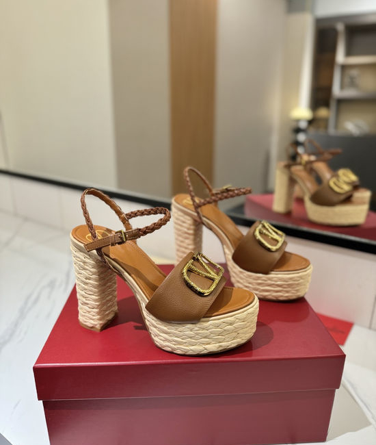 Valentino Cowhide Sandals With Metal Accent Chunky Heel