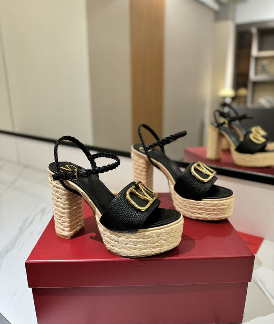 Valentino Cowhide Sandals With Metal Accent Chunky Heel