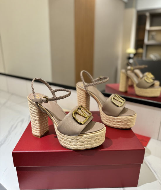 Valentino Cowhide Sandals With Metal Accent Chunky Heel