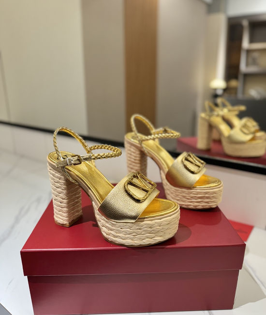 Valentino Cowhide Sandals With Metal Accent Chunky Heel