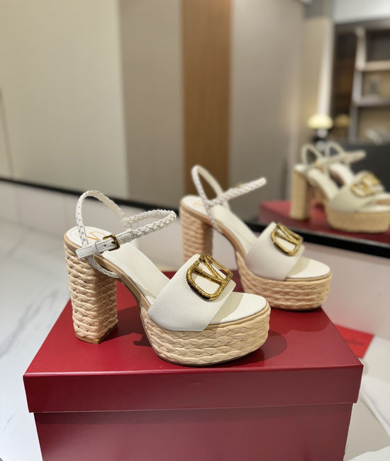 Valentino Cowhide Sandals With Metal Accent Chunky Heel