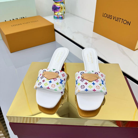 Louis Vuitton Graffiti Print Leather Slippers Soft Lining Non-slip Sole