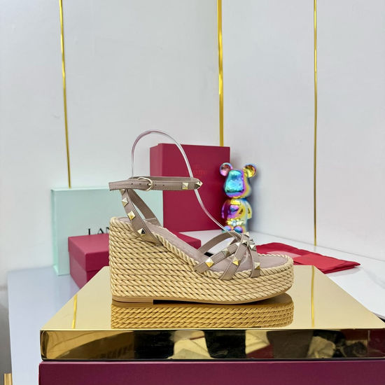 Valentino Rivet Decor Espadrille Wedge Casual Sandals