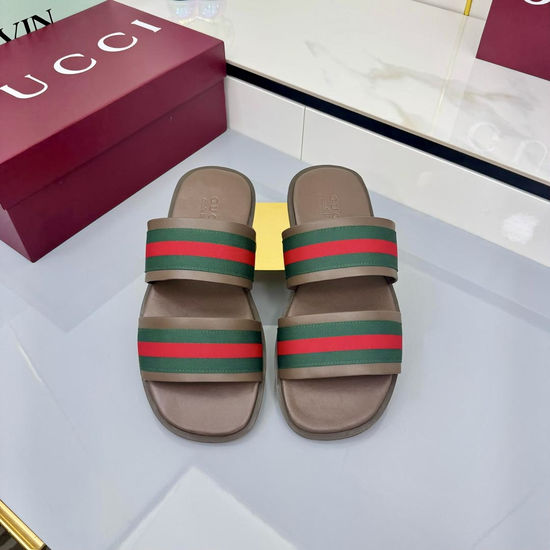 Gucci Genuine Leather Classic Stripe Flat Sandals