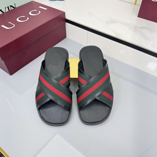 Gucci Genuine Leather Classic Stripe Flat Sandals