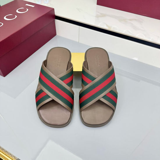 Gucci Genuine Leather Classic Stripe Flat Sandals