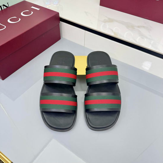 Gucci Genuine Leather Classic Stripe Flat Sandals