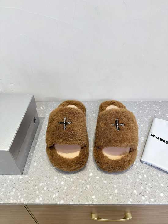 SMFK Fuzzy Platform Slippers Warm Wool Upper Rubber Sole Comfortable
