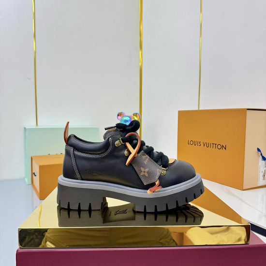 Louis Vuitton Lace-up Thick Sole Loafers Genuine Leather Upper Non-slip Outsole