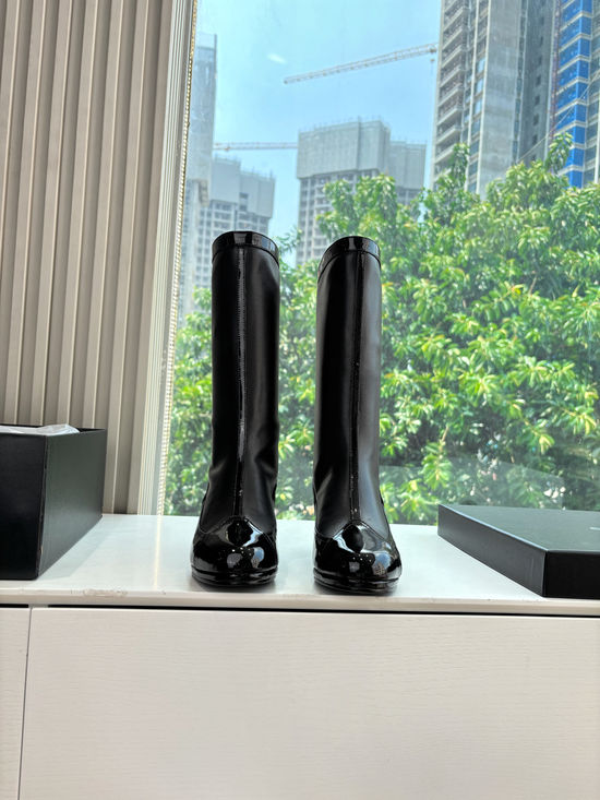 Chanel Letter Embellished Leather Knee High Riding Boots
