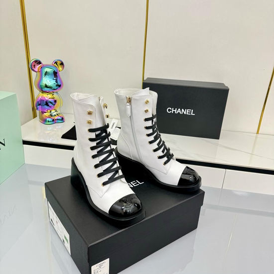 Chanel Genuine Leather Combat Boots With Metal Buckle Detail