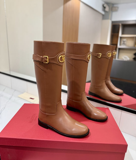 Valentino Calfskin Slip-On Boots With Metal Logo Buckle