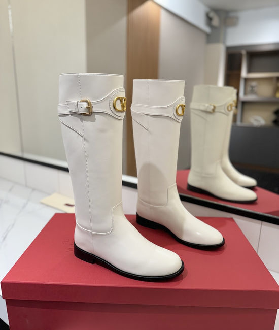 Valentino Calfskin Slip-On Boots With Metal Logo Buckle