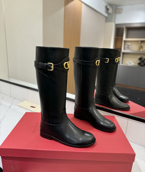 Valentino Calfskin Slip-On Boots With Metal Logo Buckle