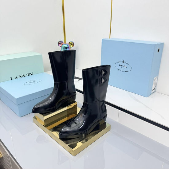 Prada Thick Sole Platform Leather Ankle Boots