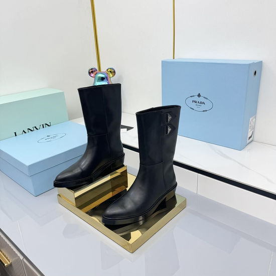 Prada Thick Sole Platform Leather Ankle Boots