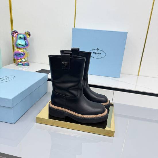 Prada Thick Sole Platform Leather Ankle Boots
