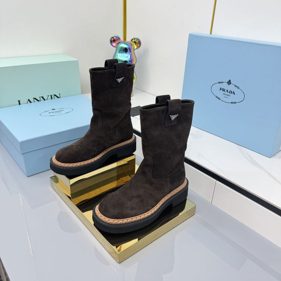Prada Thick Sole Platform Leather Ankle Boots