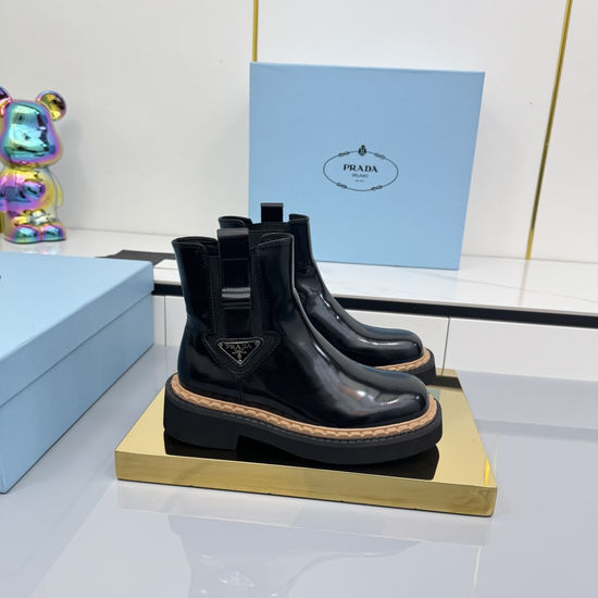 Prada Thick Sole Platform Leather Ankle Boots