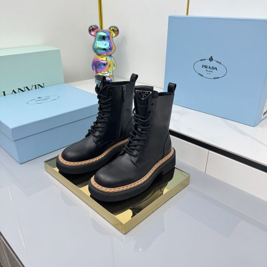 Prada Thick Sole Platform Leather Ankle Boots