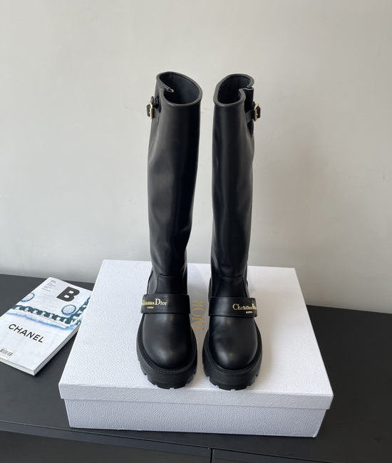 Christian Dior CD Classic Brogue Knee-High Boots with Soft Leather