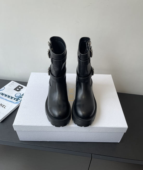 Christian Dior CD Premium Leather Chunky Sole Versatile Fashion Ankle Boots