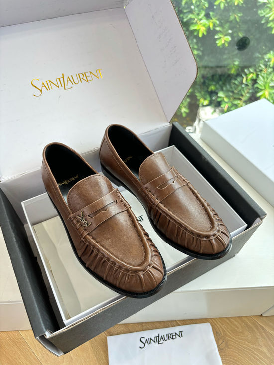 Yves Saint Laurent Embossed Logo Leather Slip-on Loafer Mules