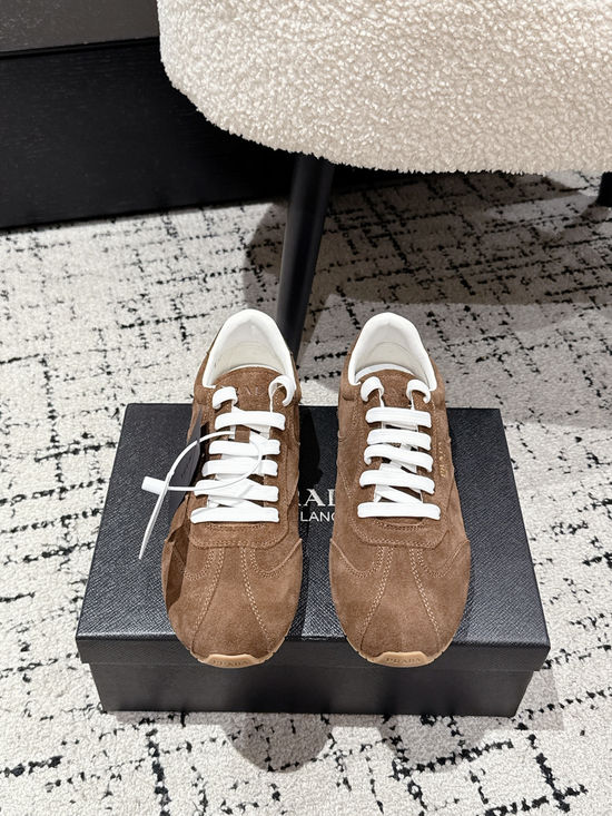 Prada Soft Sole Suede Lace Up Casual Comfortable Sneakers