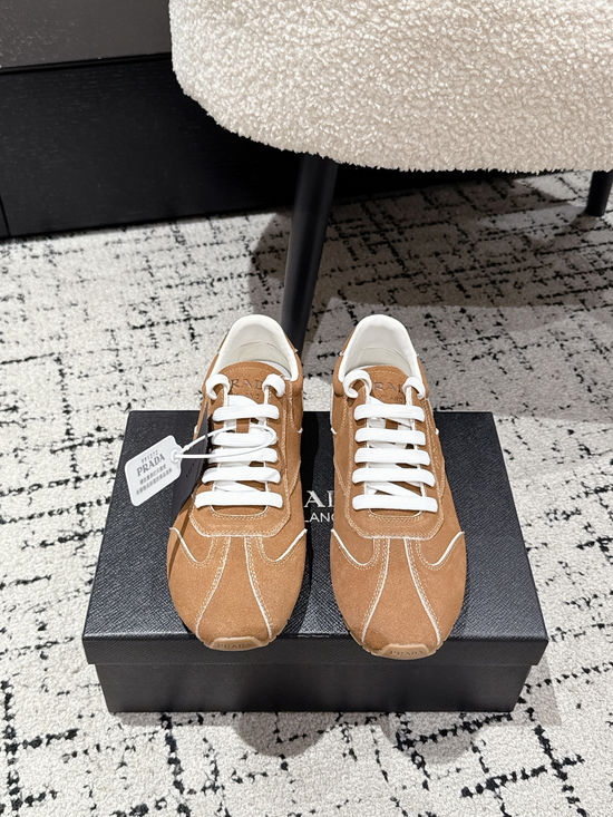 Prada Soft Sole Suede Lace Up Casual Comfortable Sneakers
