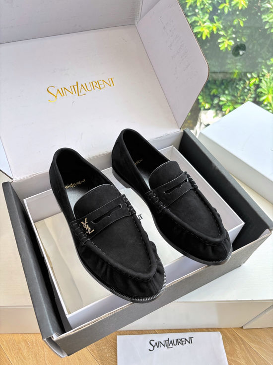 Yves Saint Laurent Embossed Logo Leather Slip-on Loafer Mules