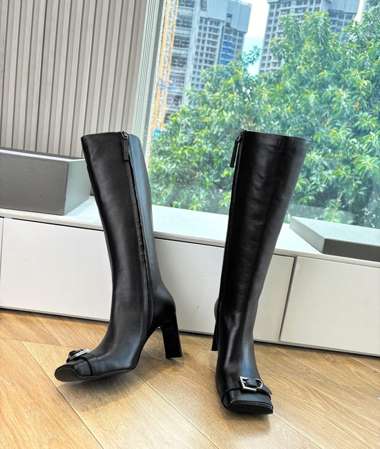 Balenciaga Stylish Square Toe Leather Fold Ankle Boots