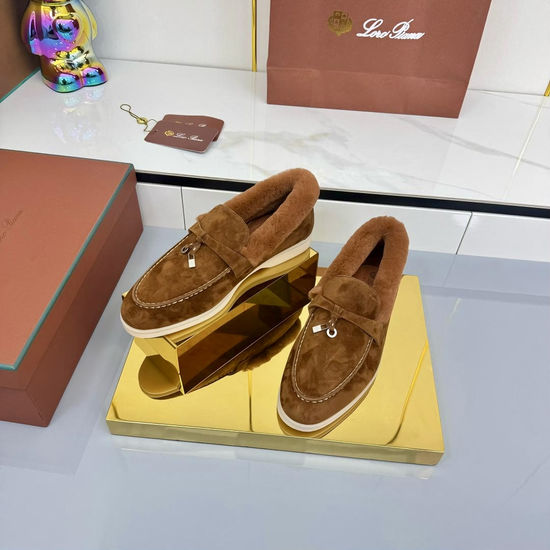 Loro Piana Knitted Rabbit Fur Lined Sheepskin Casual Shoes