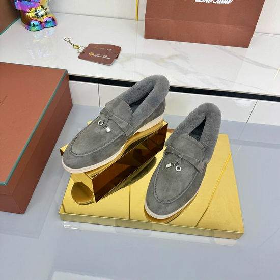Loro Piana Knitted Rabbit Fur Lined Sheepskin Casual Shoes