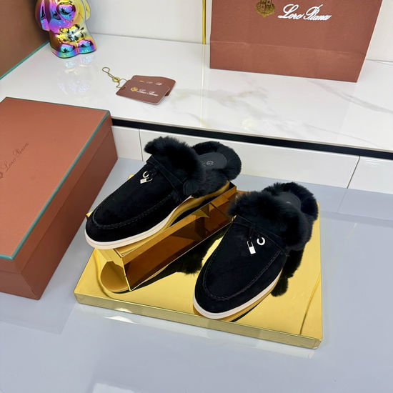 Loro Piana Warm Knit Rabbit Fur Lined Shoes with Non-slip Sole