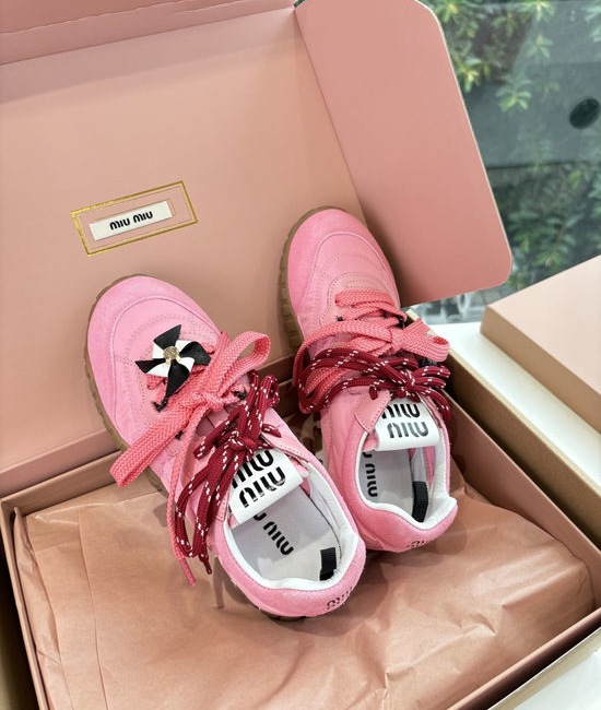 Miu Miu Thick Sole Casual Canvas Sneakers Retro Style Logo Decorated Footwear