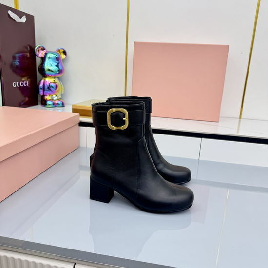 Miu Miu Chunky Heel Back Zip Ankle Boots
